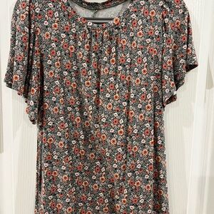 LOFT Black and Red Floral Blouse